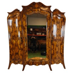 Large Antique Italian Armoire / Wardrobe – Burl Walnut, Bombé Shape