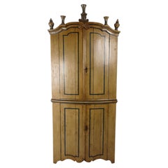 18th Century Dutch Witwerk Cabinet with Original Key & Faux Delft Decoration