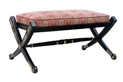Late 20th Century Hollywood Regency Styled Bench With Red Paisley Upholstery