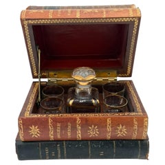 Late 19th Century French Leather Book Liquor Tantalus