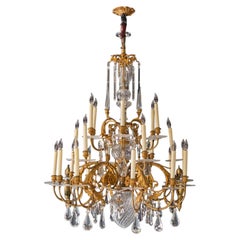 Baccarat Attributed Monumental Antique French Gilt Bronze & Crystal Chandelier