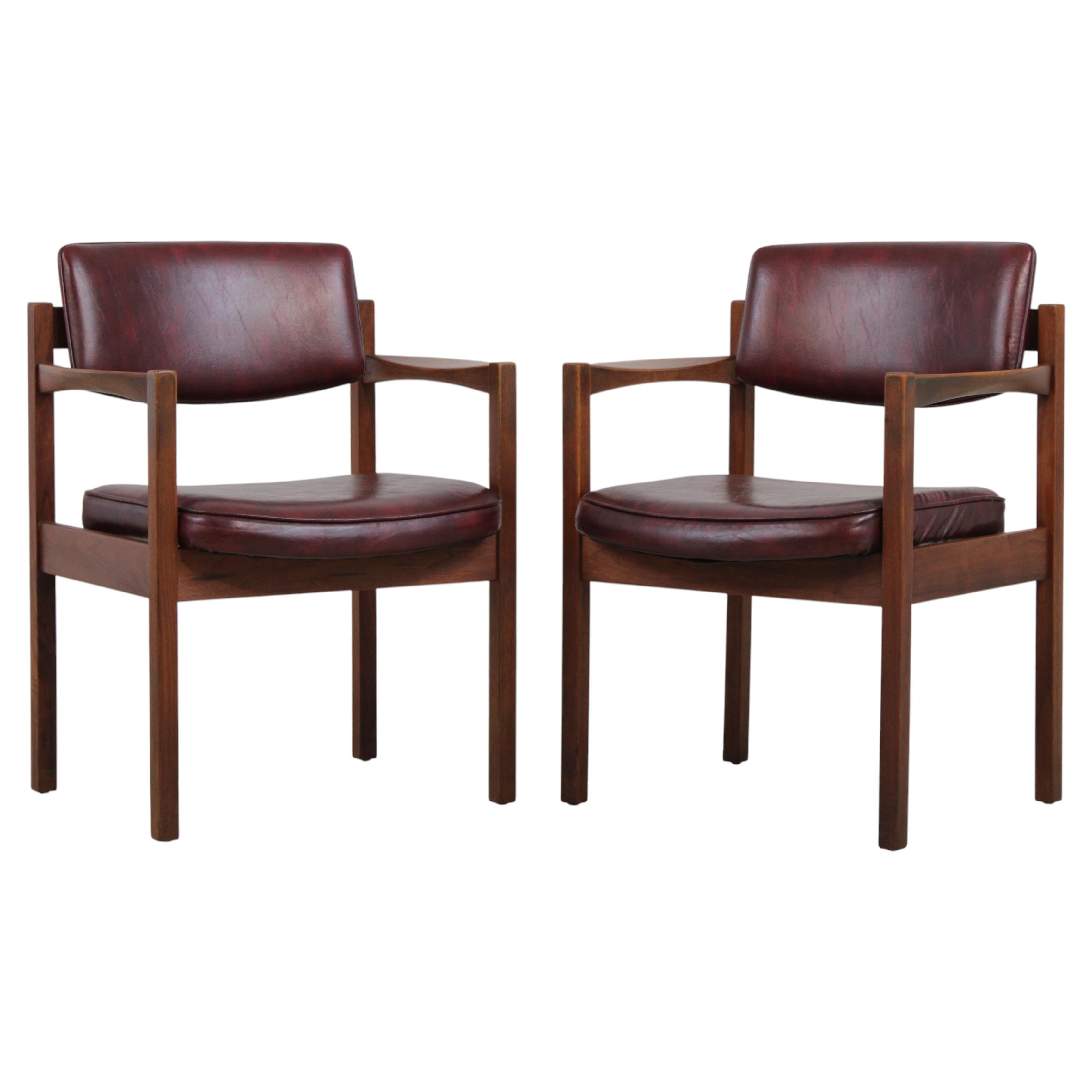 Pair Of JENS RISOM Mid Century Modern Walnut Armchairs For Sale