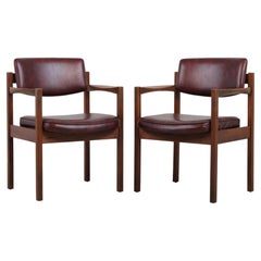 Pair Of JENS RISOM Mid Century Modern Walnut Armchairs