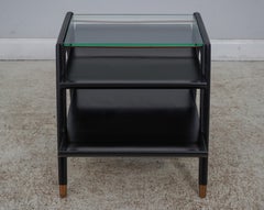 Pair of James Mont Mid-Century Modern Black Lacquer & Glass Lamp Tables