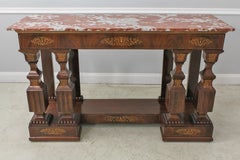 Pair Antique Charles X Inlaid Mahogany Marble Console Tables
