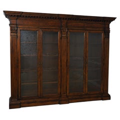 Italian Continental Style 4 Door Large Walnut Library Bookcase