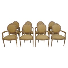 Set of 8 French Louis XVI Newly Upholstered Dining Room Armchairs