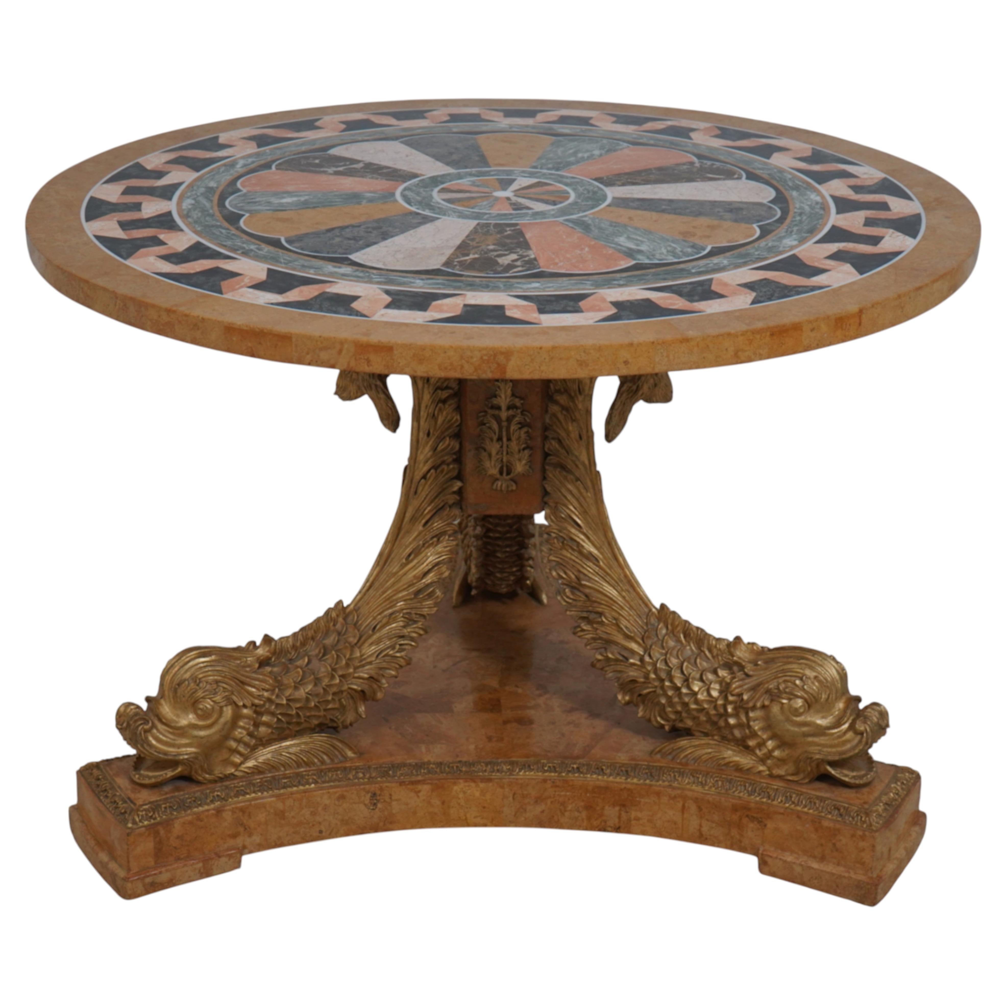 Stunning Italian Pietra Dura Marble Round Center Table For Sale