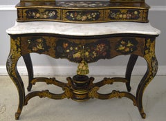 Early 19th Century Ebonized Mother-of-Pearl Inlaid Vanity w, Marble Top & Mirror
