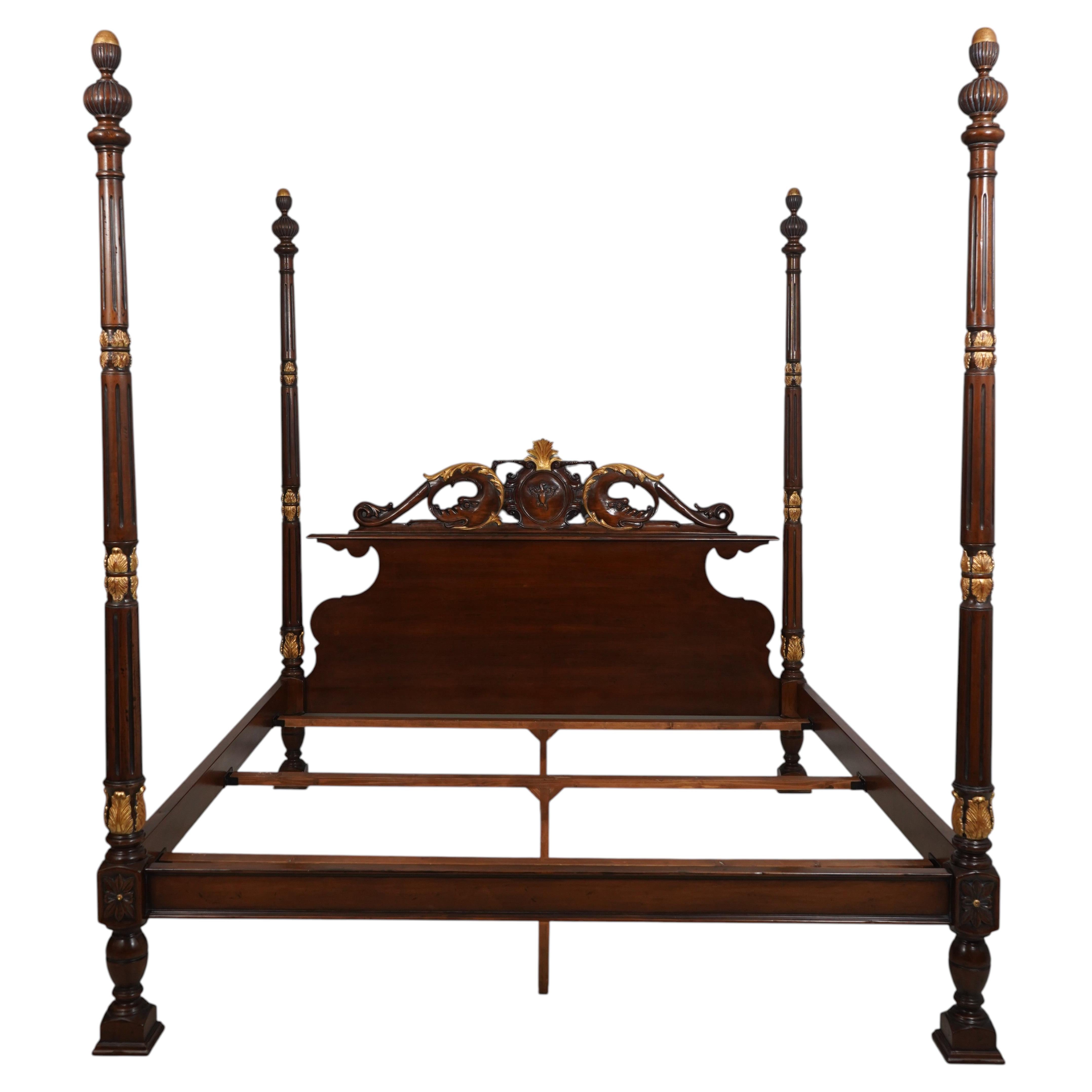 Francesco Molon Mahogany King Size Poster Bed, French Style, 1980s