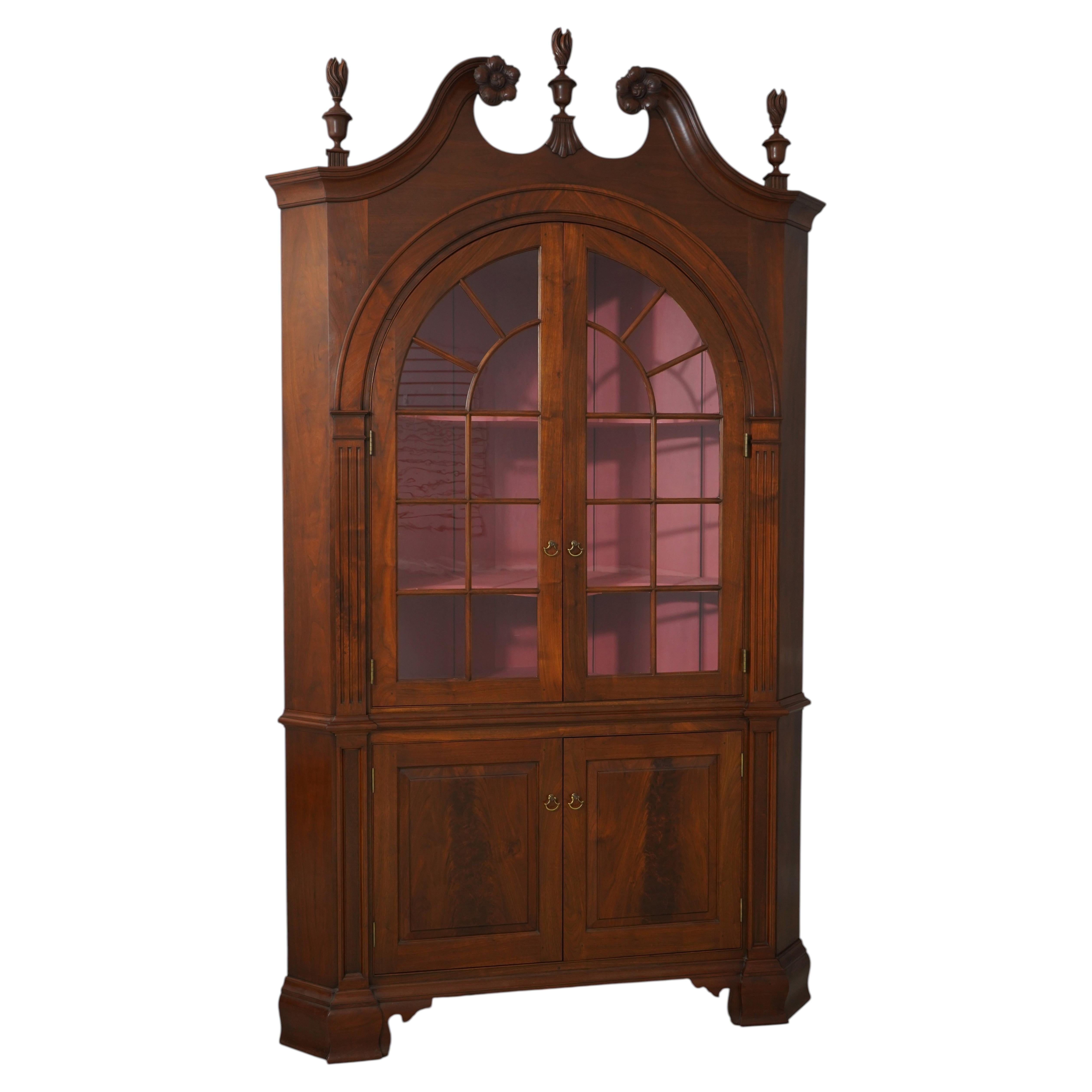 LOUIS IRION Monumental 2 Piece Walnut Corner China Cabinet en vente