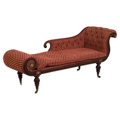 19th Century English Mahogany Recamier Fainting Couch with Brass Inlay, c. 1840s