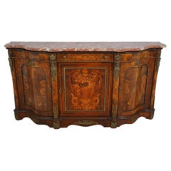 Italian Olivewood Credenza with Marble Top, Serpentine Design, 1960s