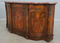 Italian Olivewood Credenza with Marble Top, Serpentine Design, 1960s