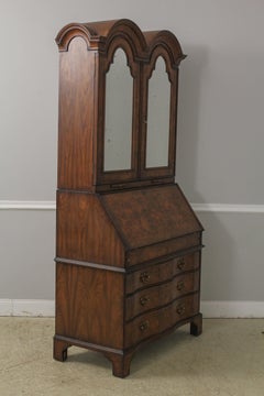 English George III Walnut Secretary Desk with Leather Top, 1990s