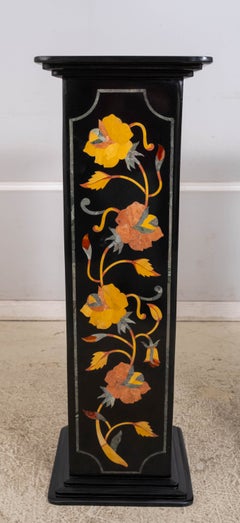 Pair Monumental Pietra Dura Inlaid Marble Pedestals