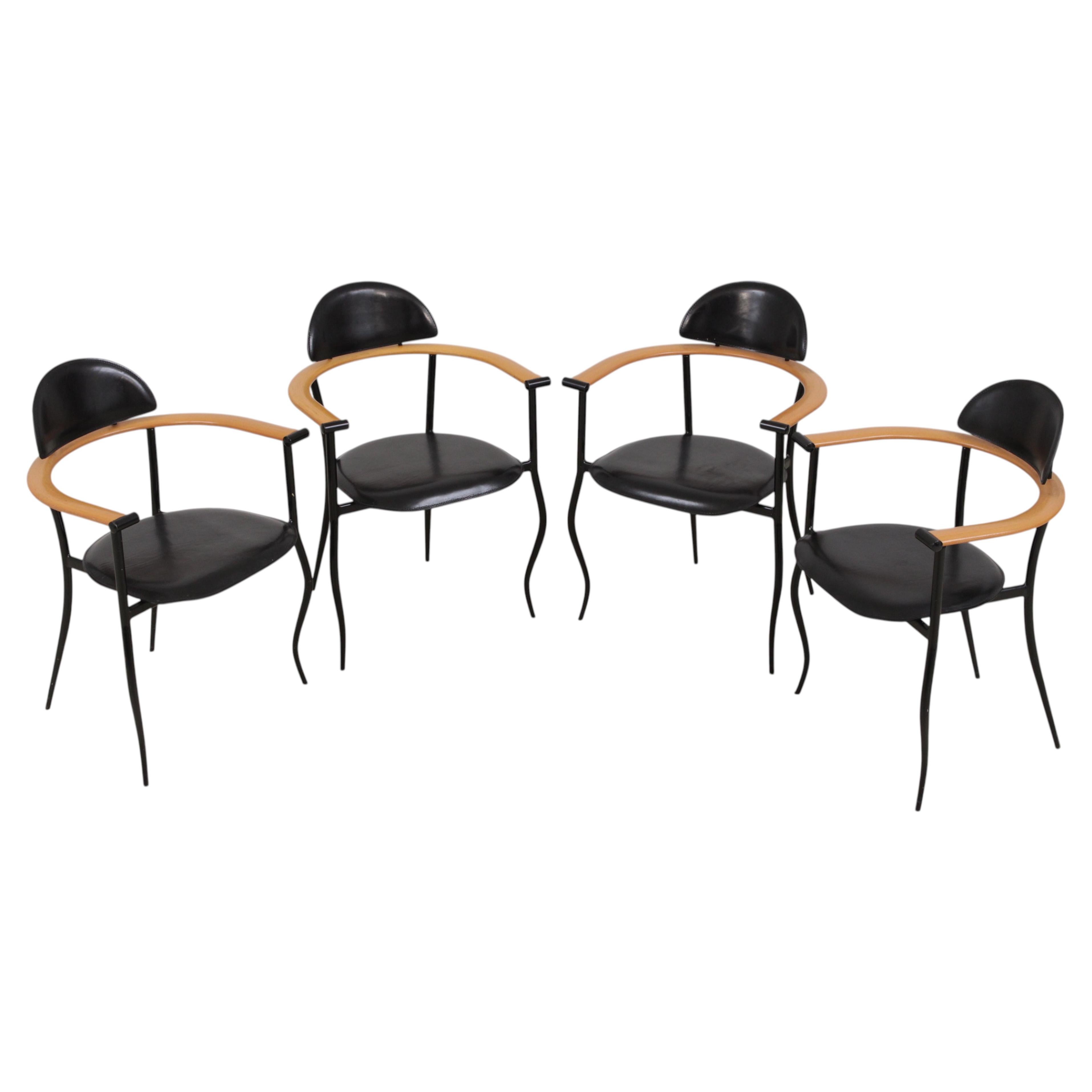 Set of 4 Arrben Stiletto “Marilyn” Postmodern Arm Dining Chairs, circa 1980s For Sale