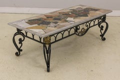 Richard Bailey Signed Mosaic Marble Top Wrought Iron Coffee Table, circa 1960