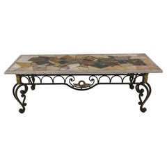 Richard Bailey Signed Mosaic Marble Top Wrought Iron Coffee Table, circa 1960
