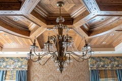 Large Hollywood Regency Brass and Crystal Chandelier, circa 1950s