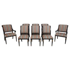 Set of 8 FABRIZI Black Upholstered Regency Dining Room Chairs