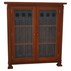 SWARTZENDRUBER Cherry Leaded Stained Glass Bookcase
