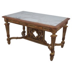 French Louis XV Vintage Marble Top Polychrome Center Table