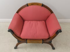 Pair Vintage Biedermeier Oversized Upholstered Armchairs