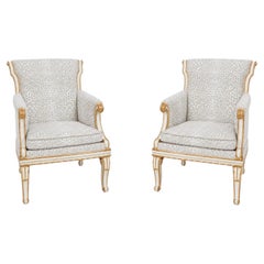 Pair Vintage French Louis XVI Newly Upholstered Lounge Chairs