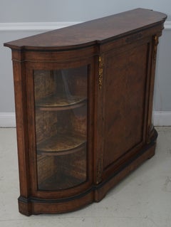 Victorian Burl Walnut Credenza with Glass Doors, Circa 1860-1880