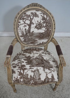 Pair Vintage French Louis XVI Medallion Back Armchairs