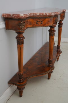 Console en bois d'olivier marqueté, avec plateau en marbre italien