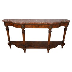 Console en bois d'olivier marqueté, avec plateau en marbre italien