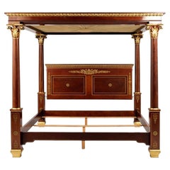 KINDEL King Size Canopy Bed, American Empire Style, Wood, Rare Design