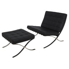 Hekman Barcelona Style Mid-Century Modern Chrome Chair and Ottoman, circa 1990s