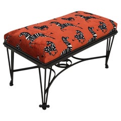 French Art Deco Style Wrought Iron Bench with Zebra Upholstery, circa 1930s