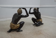 Figural Bronze and Brass Pedestal Dining Table with Glass Top, circa 1990s