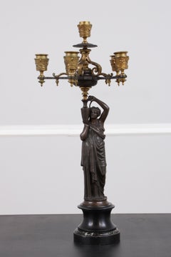 Pair of 19th Century French Empire Bronze Figural Candelabras, circa 1880–1900