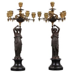 Pair of 19th Century French Empire Bronze Figural Candelabras, circa 1880–1900