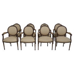 Set of 8 French Louis XVI Upholstered Dining Room Armchairs