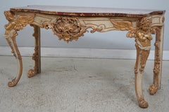 Antique Italian Rococo Marble Top Polychrome Painted Finish Console Table