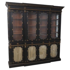 HICKORY WHITE Regency Black & Gold Breakfront Bookcase