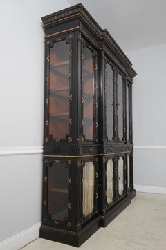 HICKORY WHITE Regency Black & Gold Breakfront Bookcase