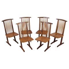 Lot de 6 chaises de salle à manger en bois massif de style conique, fabriquées en atelier, datant des années 1980 environ