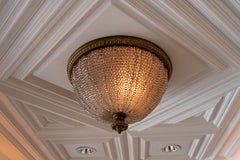 Pair of French Beaded Crystal Flush Mount Chandeliers with Bronze Frames, circa