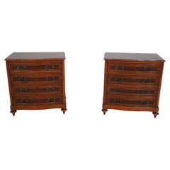 Pair Of ALFONSO MARINA Mahogany Bow Front Inlaid Nightstands
