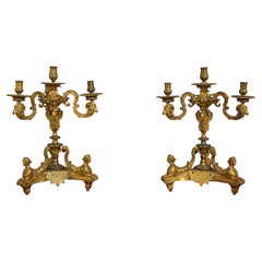 Paire de candélabres en bronze doré du milieu du XIXe siècle, dans le style d'André-Bouelle