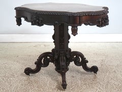 Antique American Victorian Carved Walnut Parlor Table with Marble Top, circa 186