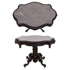 Antique American Victorian Carved Walnut Parlor Table with Marble Top, circa 186