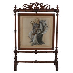 American Victorian Walnut Beaded Needlepoint Rotating Fireplace Screen, circa 18